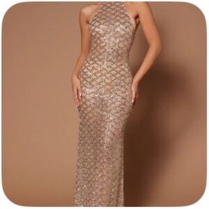 Fashion Nova Glittering Backless Dress - Gold
